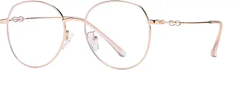 Flydo Gafas Luz Azul,Gafas Metal Redondas Mujer con Montura de Metal-acero Fino Retro Vintage Lente Antiluz Azul Anti UV  