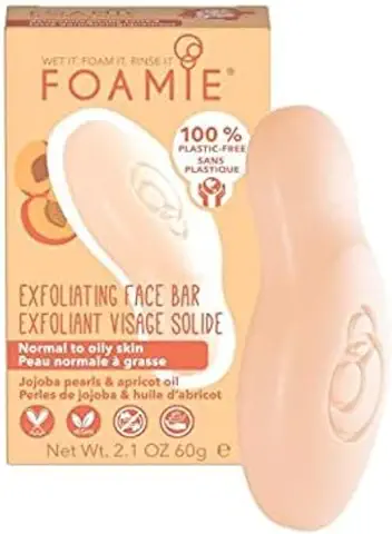Foamie Limpiador Facial para piel Grasa Sólido con Granos de Jojoba y Aceite de Semilla de Albaricoque - Exfoliante Facial 100% Vegano sin Plástico 60g  