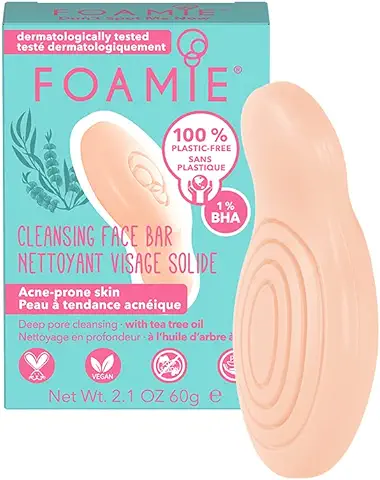Foamie Limpiador Facial Sólido con Acido Salicilico - Exfoliante Facial y Tratamiento acne - Limpiador Facial acne Solido 100% Vegano sin Plástico 60g  