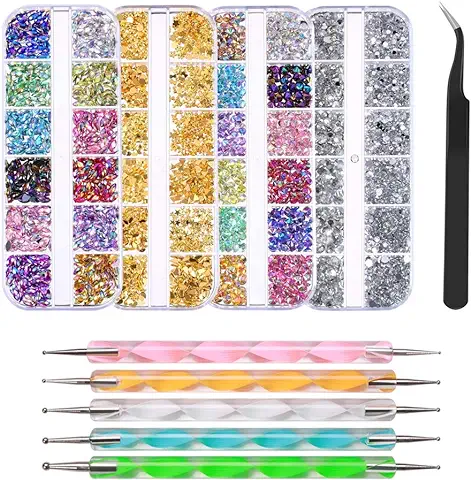 FOCCTS 4300PCS Piedras para Uñas,Glitter Uñas,Cristales para Uñas,Diamantes para Uñas,Brillantes para Uñas,Diamantes de Uñas 3D,Purpurina para Uñas,Diamantes de Imitación para Uñas  