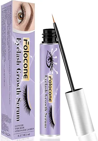 Folocone Serum de Crecimiento de Pestañas, Hace que las Pestañas Crezcan más Largas, más Gruesas, más Llenas y más Fuertes（5ml）  