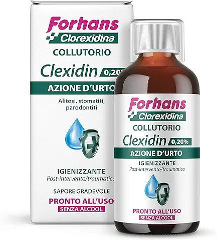 Forhans Clorhexidina, Enjuague Bucal Clexidina 0,20%, Antiséptico, Acción de Choque, Tratamiento Postoperatorio, Combate Infecciones de la Cavidad Oral, Sin Alcohol, Buen Sabor, 200 ml  