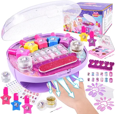 FORMIZON Set Manicura Niñas, Esmalte de Uñas Secador de Uñas, Juguetes Kit Uñas Niñas, Pegatinas de Uñas Juego Cumpleaños Regalo para Niños Niñas 5 6 7 8 9 10 11 12 Años (Morado)  
