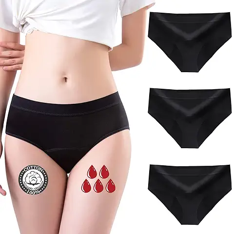 FOTOOL Bragas Absorbentes Menstruales = 3 Tampones - Lavables - Algodón - Ecológico - Calzoncillo para Ciclo Menstrual - Menstruación - Mujer íntima Protectora - Periódico - Incontinencia, Tre-yj01, M  