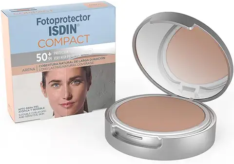 Fotoprotector ISDIN Compact SPF 50+ Arena - Protector Solar Facial, Cobertura Natural de Larga Duración, Apto para piel Atópica y Sensible, 10 g  