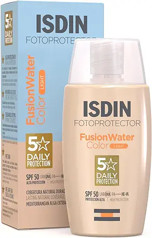 Fotoprotector ISDIN Fusion Water Color Light SPF 50, Protector Solar Facial con Color, Ligero e Hidratante, Cobertura Natural, Efecto Buena Cara, Disimula Imperfecciones, 50 ml  