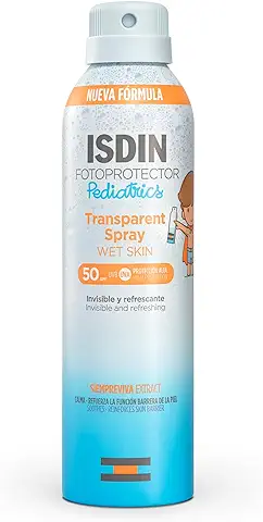Fotoprotector ISDIN Pediatrics Transparent Spray Wet Skin SPF 50 - Protector Solar Corporal para Niños, Invisible, Ligero, para piel Mojada, 250 ml  