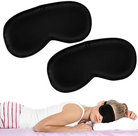Fousenuk 2 Piezas Antifaz para Dormir Seda Natural, Máscara Dormir Hombres y Mujeres, Sleep Mask Silk, Antifaces para Dormir, Eye Mask con Correa Ajustable Dormir, Meditar, Yoga y Viajar  
