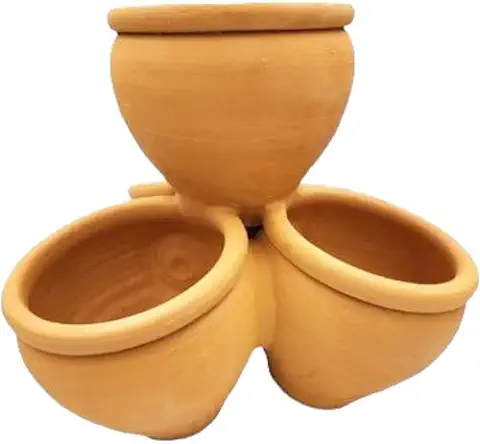 FRANCACOR Juego MACETAS Unidas - Barro Natural - 4 MACETAS EN LA Misma Pieza - ECOLÓGICO - Maceta Barro Redonda Plantas Flores (33 CMS Altura - Maceta 18 CMS DIÁMETRO)  