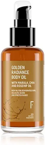 Freshly Cosmetics Aceite Corporal Hidratante Golden Radiance Body Oil. Aceite Estrías para el Cuerpo y Durante el Embarazo, 100 ml.  