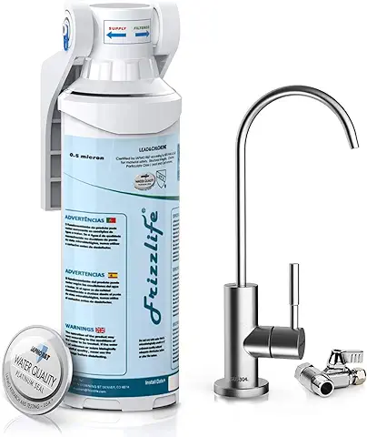 Frizzlife Filtro de agua para Debajo del Fregadero Sistema de Filtración de agua de alta Precisión de 0,5 Micrones que Elimina el 99,99% de Plomo, Cloro, mal Sabor y olor con un Grifo Exclusivo. …  
