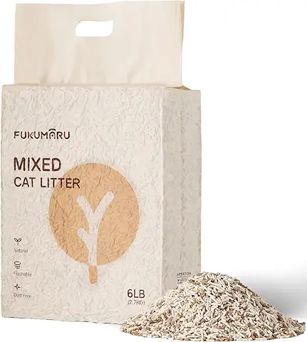 FUKUMARU Arena de tofu Aglomerante sin Polvo para Gatos, Fácil de Aglomerar, Controla los Olores, 2,5 kg, con Pellets de Madera de Manzano, Biodegradable se Lanza en el Inodoro  