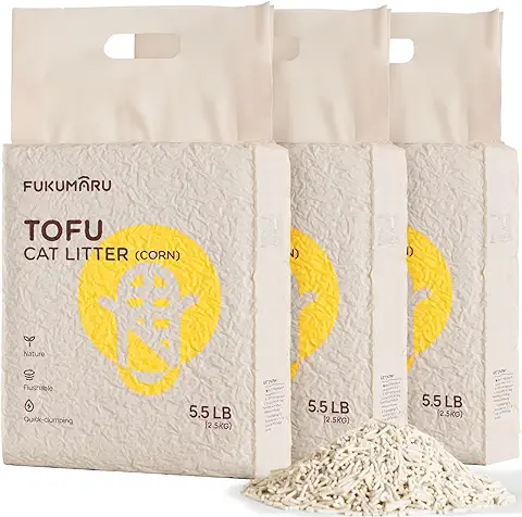 FUKUMARU Arena de Tofu para Gatos 7.5kg - Arena Aglomerante para Gatos, Mezcla de Pellets de Maíz, Libre de Polvo y Fácil de Aglomerar, Control de Olores, se Puede Desechar en el Inodoro  