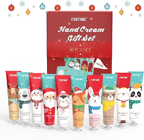 FURTIME Crema de Manos - 10 Piezas, Crema de Manos para Manos Secas y Agrietadas, Regalos Navidad Originales, Set de Regalo Hidratante, Regalos para Mujer Hombre  