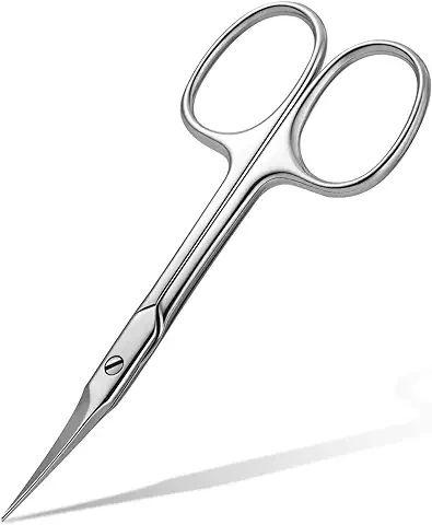 FVION Tijeras para Cutículas, Tijeras Profesionales para Cutícula Uñas Extra Afiladas con Hoja Curva, Tijeras de Belleza para Cejas, Bigote, Nariz Vello - Acero Inoxidable  