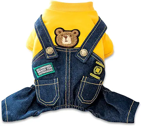 Galatée Mono para Perros Pequeños, Ropa para Perros y Gatos, Ropa Bonita para Mascotas, Abrigo Cálido de Invierno, Monos para Mascotas para Perros y Gatos Pequeños(XS, Oso Amarillo)  