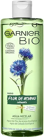 Garnier BIO Agua Micelar con Agua de Flor de Aciano y Cebada Ecológicas, para Rostro, Ojos y Labios, apta para Pieles Sensibles - 400 ml  
