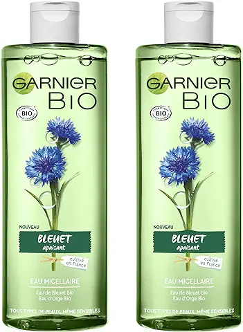 Garnier Bio Agua Micelar Limpiadora , Agua Orgánica de Aciano para piel y ojos Sensibles - 400 ml - Juego de 2  