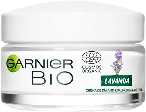 Garnier Bio, Crema Anti-Edad Regeneradora con Aceite Esencial de Lavanda y Argán Ecológico, Vitamina E Antioxidante, Hidrata, Alisa Arrugas, Piel Más Suave y Firme, Fórmula Vegana, 50 ml  
