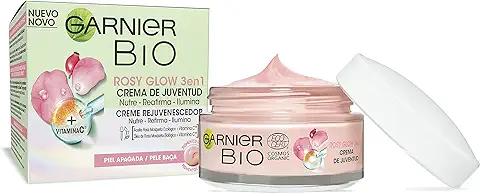 GARNIER Bio Rosy Glow 3 en Crema de Juventud con Aceite de Rosa Mosqueta y Vitamina C Nutre, Reafirma e Ilumina, 50 Ml  