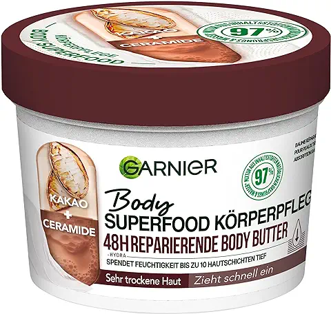 Garnier Body Superfood - Crema Reparadora Corporal (48 h, Manteca de Cacao y Ceramida, 380 ml)  