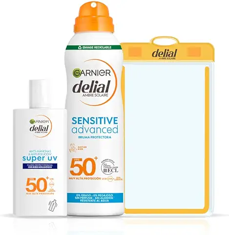 Garnier Delial Pack Verano Bruma Solar IP50+ 200 ml + Crema Facial Solar con Ácido Hialurónico 40ml  