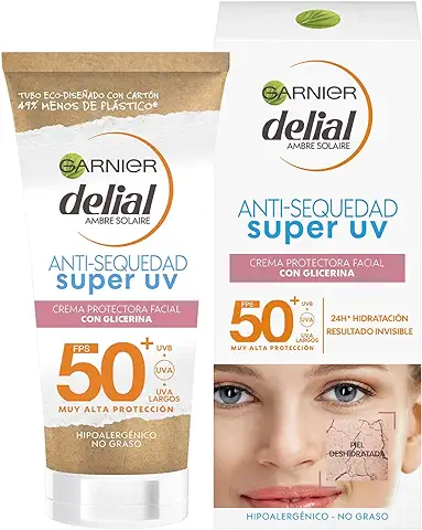 GARNIER DELIAL Sensitive Advanced - Crema Facial Hidratante Alta Protección Solar IP50+ - 50 ml  