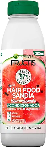 Garnier Fructis Hair Food, Acondicionador Sandía Revitalizante, Nutre y Desenreda, Para Cabello Seco o Apagado, Fórmula Vegana, Sin Siliconas, 350 ml  