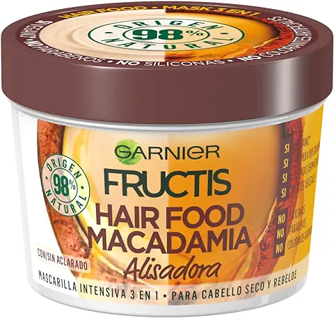 Garnier Fructis Hair Food Mascarilla Capilar 3 en 1 Macadamia Alisante para Pelo Rebelde - 390 ml