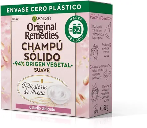Garnier Original Remedies Champú Sólido, Delicatesse De Avena Para Cabello Delicado, 60 g (Paquete de 1)  