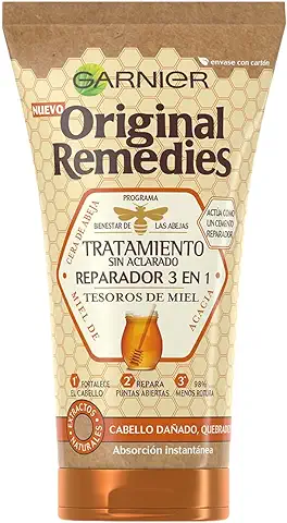 Garnier Original Remedies, Tratamiento Reparador 3 en 1 Tesoros de Miel, Reduce la Rotura del Cabello Para Cabellos Secos o Dañados, 150 ml  