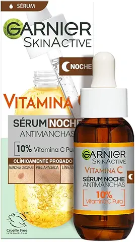 GARNIER Sérum de Noche Antimanchas con 10% de Vitamina C Pura. Resultados Clínicamente Probados en Manchas Oscuras, piel Apagada y Líneas Finas.  