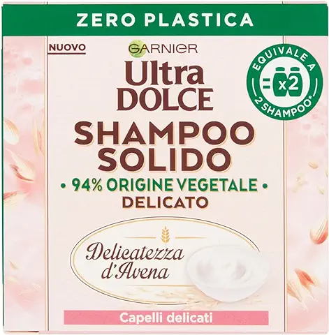 Garnier Ultra Dulce Champú Sólido Suavidad De Avena, Para Cute Sensible Y Cabello Delicado, Con Packaging 100% Ecológico Plastic-Free, 60 Gr, 250 ml