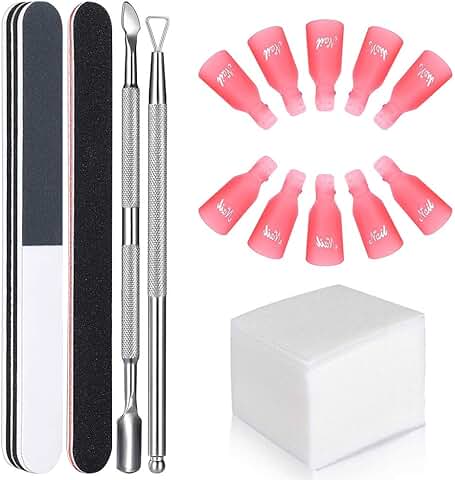 GeekerChip Kit de Herramientas para Uñas Removedor Clip,10 clip para los Dedos+100 Removedor Almohadillas+2 Lima de Uñas+1 Raspador+1 Empujador de Cutículas  