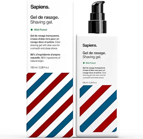 Gel de Afeitar Hombre Transparente 100ml Sapiens Barber Shop - Gel de Afeitar 97% Natural Fabricado en Francia - Con Aloe Vera para un Afeitado óptimo y Preciso del Contorno de la Barba  