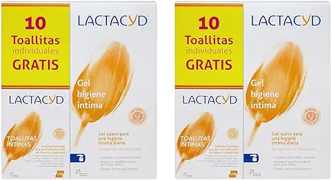 Gel de Higiene íntima Diario Lactacyd Íntimo 400 ml, pH Equilibrado, sin Jabón + Toallitas Individuales Gratis. (Paquete de 2)  