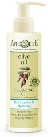 Gel Limpiador APHRODITE con Bomba, rico en Espuma e Hidratante. Limpiador Facial Soluble en agua para Eliminar la Suciedad, el Aceite y el Maquillaje (200ml) - con Aceite de Oliva Orgánico  
