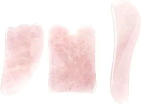 GES Gua Sha - Juego de 3 Placas de Raspado de Cuarzo Natural, Alivio Terapéutico de la piel para Reducir el Dolor de Cuello y Muscular, Hecho a Mano, Raspado Facial, Cuerpo y pie  