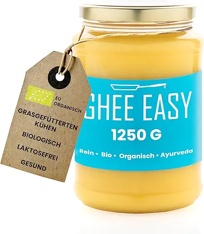 Ghee Easy Ghee Ecologico 1250g - Mantequilla Clarificada de Alta Pureza para Cocinar y Freír - 100% Orgánica y Biológica - Perfecta para la Dieta Keto - Sin Lactosa y Sin Gluten - Ayurveda…