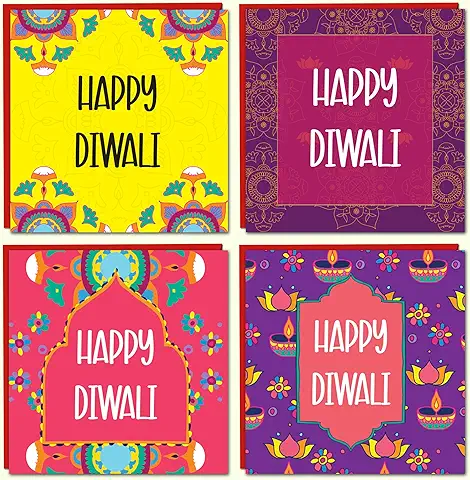 Giftinghouse Paquete Múltiple de Tarjetas Diwali con Sobres – 6/12 Tarjetas Diwali Felices – Ecológicas, Tarjetas de Felicitación de lujo con Sobres Rojos para Decoraciones, Familiares y Amigos (8  
