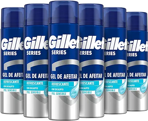 Gillette Series Gel De Afeitar Refrescante Con Eucalipto Para Hombre, Piel Sensible, Contra Cortes, Ardor, Escozor, Enrojecimiento Y Tirantez, 200ml x6  