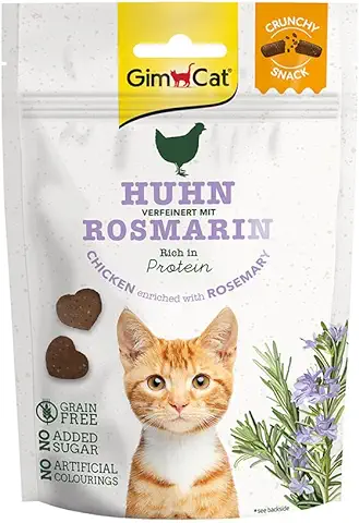 GimCat Crunchy Snacks Pollo con Romero - Crujiente Golosina para Gatos rica en Proteínas y sin Azúcar Añadido - 1 Bolsa (1 x 50 g)  