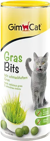 GimCat Gras Bits - Snack para Gatos rico en Vitaminas sin Cereales con Auténtica Hierba - 1 lata (1 x 425 g)  