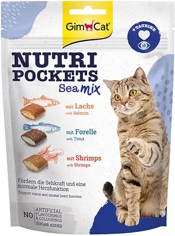 GimCat Nutri Pockets Mezcla de Pesca - Snack Crujiente para Gatos, con Relleno Cremoso e Ingredientes Funcionales - 1 Bolsa (1 x 150 g)  