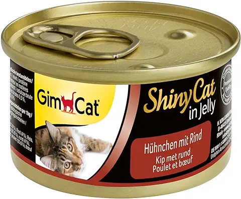 GimCat ShinyCat in Jelly, Pollo con Vacuno - Alimento Húmedo para Gatos, con Carne y Taurina - 24 Latas (24 x 70 g)  