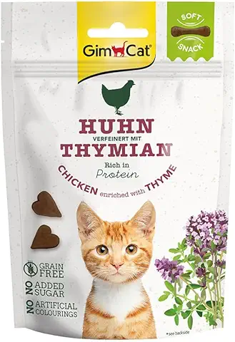 GimCat Soft Snacks Pollo con Tomillo - Golosina para Gatos Blanda, rica en Proteínas y sin Azúcar Añadido - 1 Bolsa (1 x 60 g)  
