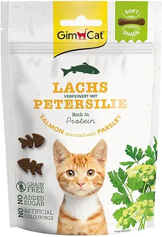 GimCat Soft Snacks Salmón con Perejil - Golosina para Gatos Blanda, rica en Proteínas y sin Azúcar Añadido - 1 Bolsa (1 x 60 g)  