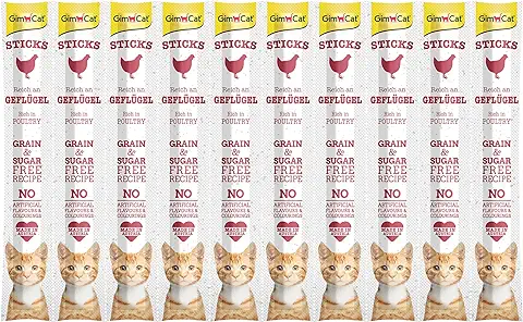 GimCat Sticks ave - Suaves Palitos para Masticar con alto Contenido de Carne y sin Azúcar Añadido - 1 Multipack (10 Sticks)  