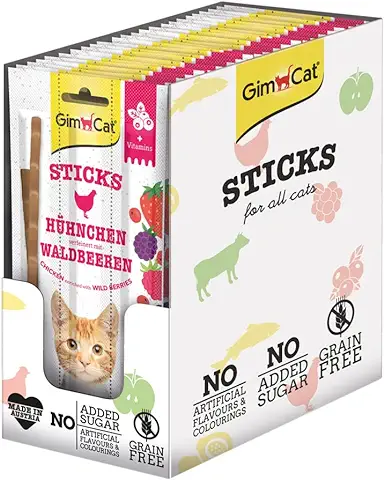 GimCat Superfood Duo-Sticks Pollo y baya Silvestre - Suave Snack para Masticar con un alto Contenido de Carne y Vitaminas - 24 Paquetes (24 x 3 Sticks)  