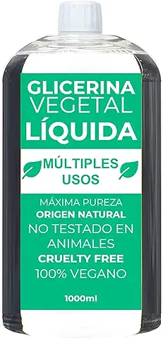 Glicerina Vegetal Liquida 1L, Alta Pureza, Hidratante y Humectante Natural Cabello y Piel,Sin Fragancia Ideal Jabones,Champús,Cremas,Grado Farmacéutico USP  